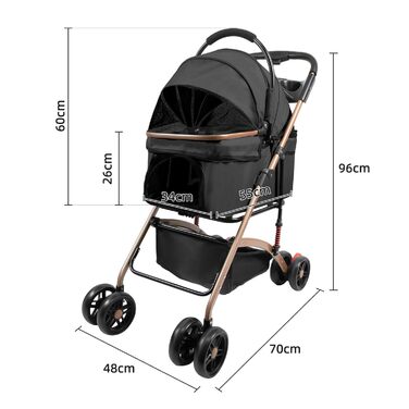 Візок для собак 3-в-1, складний, для маленьких собак та котів, знімний кошик, сітка-вікно, оксфордська тканина, до 20 кг (Чорний)