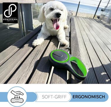 Рулетка для собак DOMOPRIMA, 3 розміри (S, M, L), 4 кольори (сірий, блакитний, зелений, рожевий) - Міцна та безпечна рулетка з відбиваючим ремінцем. Зелена, L