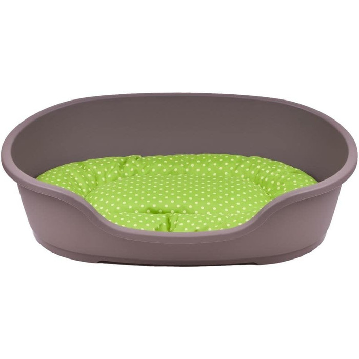 Корзина для собак Adena, 58 x 38 см, бежева + подушка в горошок, зелена (110 x 74 x 30 см)