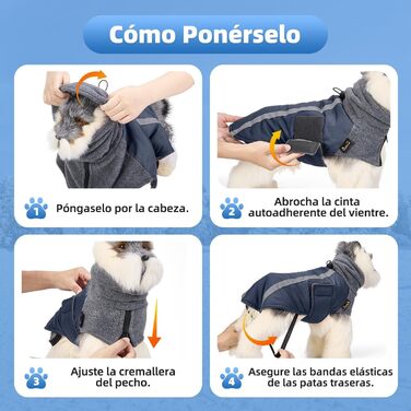 Зимовий одяг для собак SlowTon: тепла куртка з флісу, водонепроникна та вітронепроникна, з нашийником-гетром та світловідбиваючими смугами, регульована, для цуценят, темно-синій, розмір S