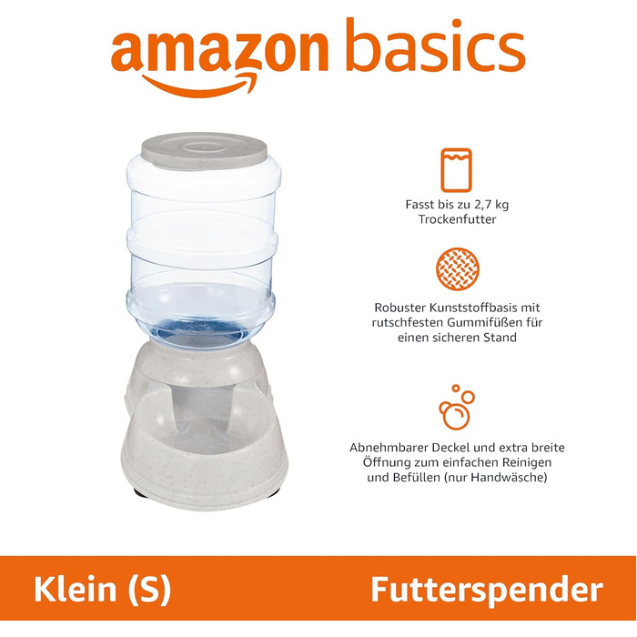 Автоматична годівниця та поїлка для домашніх тварин Amazon Basics, розмір S, прозора