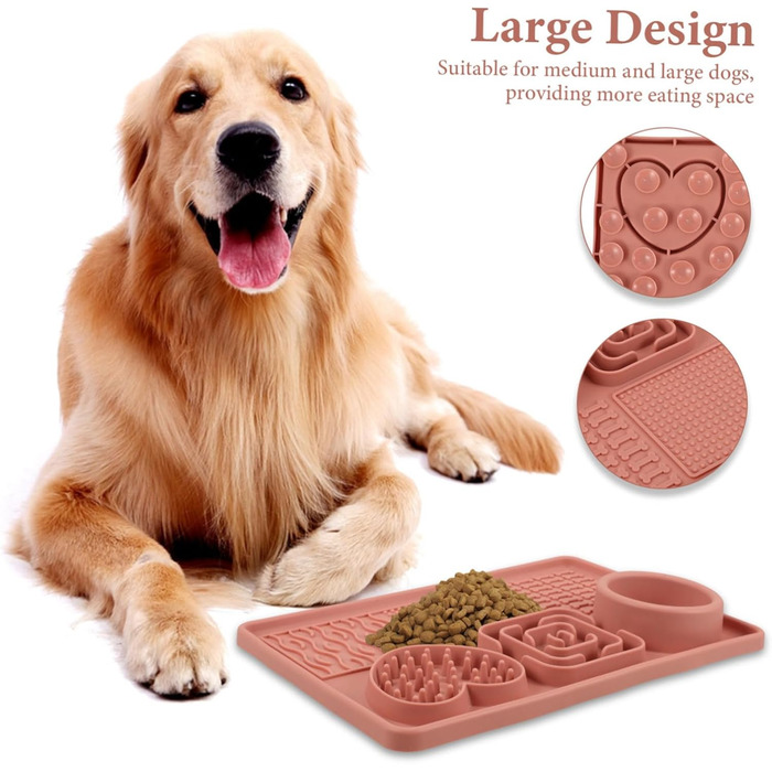 Килимок для годування собак та котів з присосками, нековзний, для повільного годування, рожевий, велика місткість