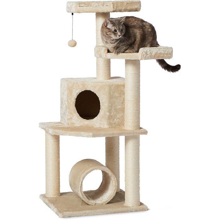 Дряпак для котів Amazon Basics з тунелем і стовпчиком, X-Large, 48×48×109 см, бежевий