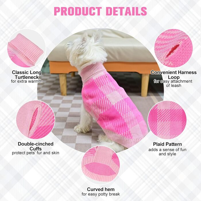 Пуловер для собак та котів, теплий, м'який, рожевий. Розміри XXS (спина 8', груди 12', шия 8')