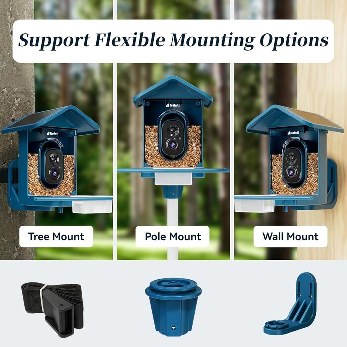Кормушка для птахів з камерою, AI розпізнавання птахів, 2.4 ГГц/5 ГГц, сонячна, захищена від білок, миттєві сповіщення, 2K камера для заднього двору