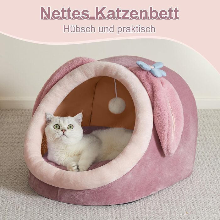 Jiupety М'яка котяча хатинка-лежак L 45x43x37 см, рожевий, знімна подушка, протиковзке дно