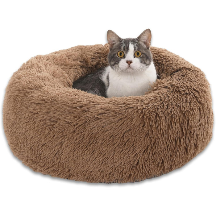 М'яке ліжко для собак та котів у вигляді пончика, плюшеве, кругле, 50 см, коричневе