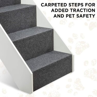 Дерев'яні сходи для собак і котів Arf Pets, 4 рівні, широкі сходинки, складані, білі