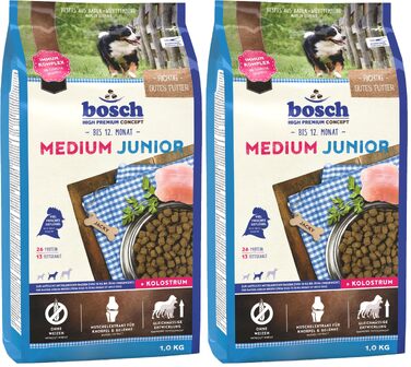 Сухий корм для собак Bosch HPC Medium Junior з птицею, для середніх порід, 15 кг (набір 3 кг x 5 або 2х7.5 кг)