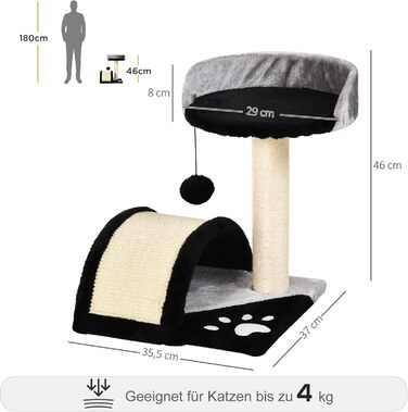 Кігтеточка для котів PawHut - кігтеточка-дерево з іграшками, чорна, 35,5 x 37 x 46 см