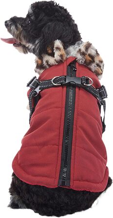 Теплий зимовий одяг для собак: відбиваючий зимовий одяг для цуценят, жилет для собак з вбудованим шлейкою, для маленьких, середніх та великих собак, бургундський колір S