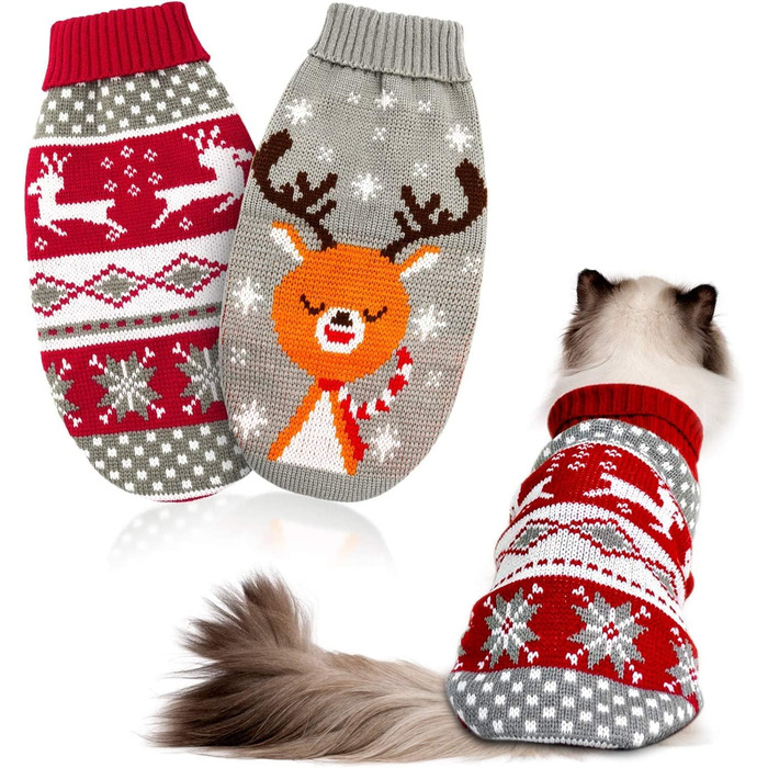 Пуловери для котів та собак на Новий Рік HYLYUN (2 шт.) - теплий зимовий костюм з новорічним дизайном (XS)