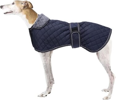 Водонепроникний зимовий одяг для породистих собак (Вінтерхаунд, Віпет, Лурчер), тепла куртка з флісовою підкладкою, для великих та середніх порід, темно-синій, розмір S (обхват спини 51-53 см)