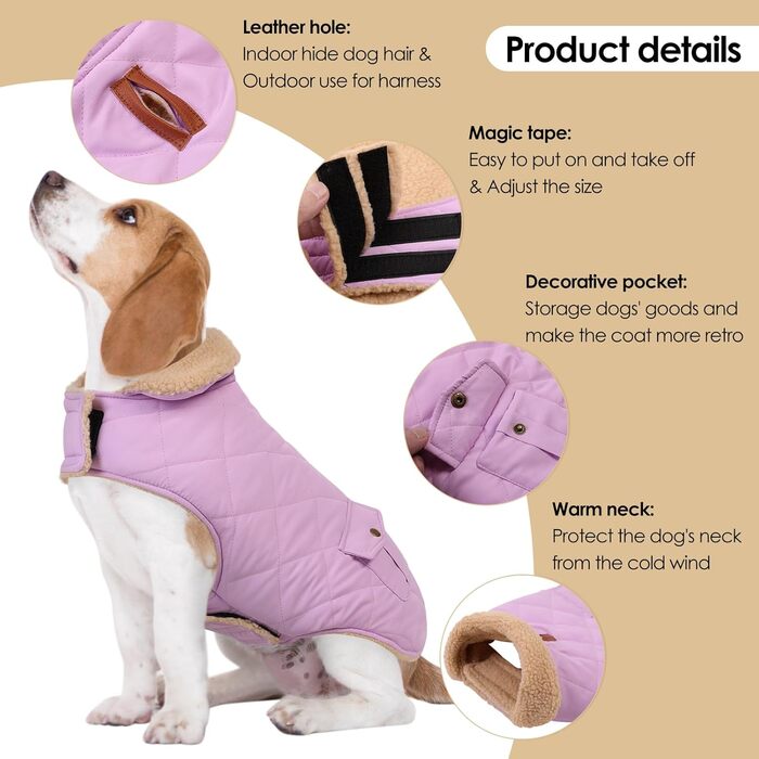 Зимова куртка для великих собак, вітронепроникна, для холодної погоди, одяг для тварин, сноуборд куртка, для Голден Ретрівера, Лабрадора, Хаскі, розмір XL (M, фіолетовий)