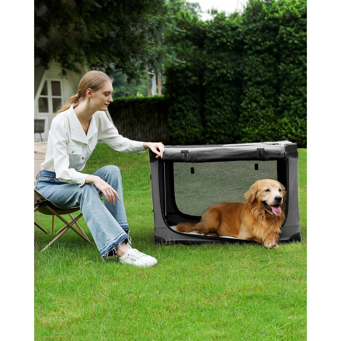 Складана переносна собача будка для середніх та великих собак, 61 см, 4 двері, для подорожей, з міцними сітчастими вікнами