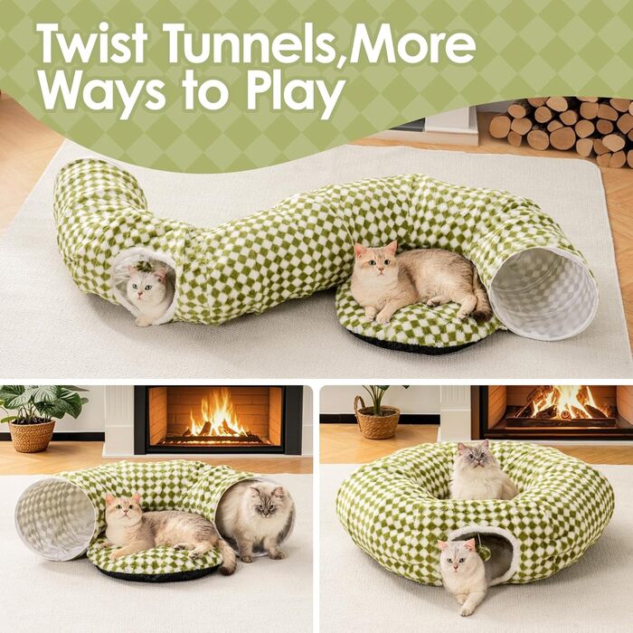 Туннель для котів MewooFun, 90 см, з м'яким лежаком, інтерактивна іграшка для котів, складаний, багатофункціональний