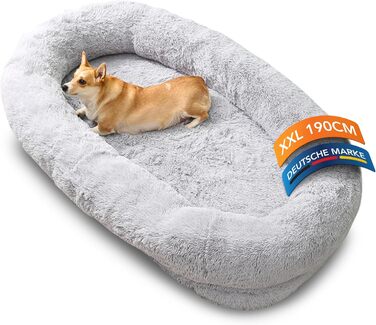 Ліжко для собак Noviclass® XXL 190 см | Ортопедичний матрац з Memory Foam | Зігріваюча ковдра та подушка | Сірий колір | Для великих собак