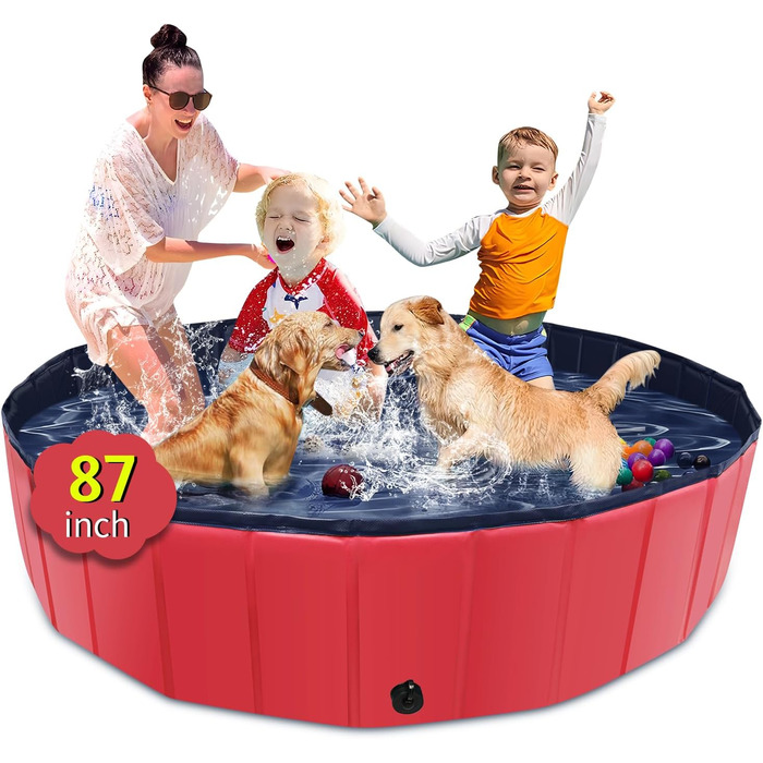 Складний басейн для собак CACSPS, 221 x 30,5 см, басейн для дітей з жорсткого пластику, неслизька ванна для собак на вулицю, задній двір, складний басейн для собак, дітей, домашніх тварин (червоний)