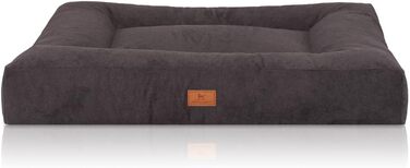 Ортопедичне собаче ліжко Knuffelwuff Sofia з м'якого велюру, 100 x 80 см. Знімний, пральний чохол. Підходить для собак великих, середніх та маленьких порід. Чорний колір, розмір L 80 x 60 x 17 см