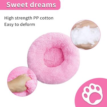 М'яке кругле ліжко для собак та котів 60см – зручне лежанка-пончик для маленьких собак та котів, миється, не слизьке, плюшеве ліжко для тварин, сірий (L 60 x B 60 x H 20 cm, Рожевий)