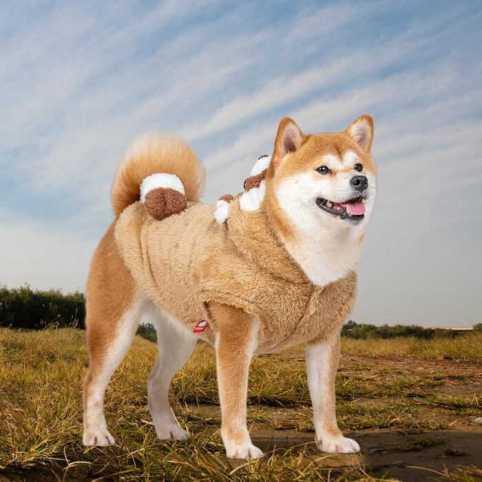 Костюм для собак MuYaoPet на Хелловін: костюм єнота-собаки з теплого флісу, теплий зимовий одяг для маленьких, середніх та великих собак (колір: коричневий, розмір: M)