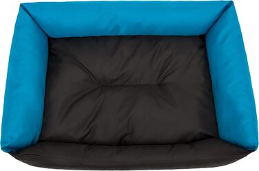 Крісло-ліжко для собак, м'яке лежання для тварин, 82 x 60 см, чорний колір, з екологічної льону, з блакитними боковинами