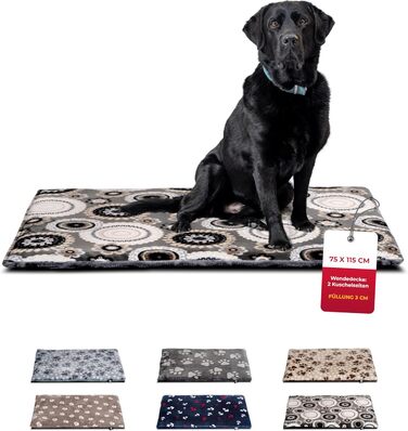 Лежак для собак HS-Hundebett, двосторонній, 75x115 см, м'який, з 3 см наповнювачем, для дивану, авто, переноски, дизайн мандала антрацит, вироблено в Німеччині