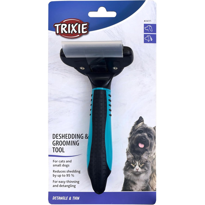 Тріксі Щітка-гребінець для видалення підшерстка - змінний гребінець, нержавіюча сталь, гумовий грифель - чорний/синій (7 x 15 см) - для собак та котів