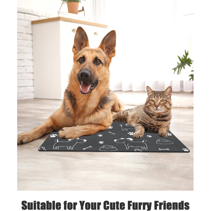 Нековзна килимок під миску для собак та котів: чорний, 40x60 см. Швидковисихаючий, легко миється. Килимок для годівлі тварин