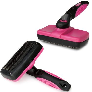 Щітка для собак та котів Bugalugs з автоматичним очищенням - видалення шерсті, ергономічна щітка для короткошерстих котів та собак