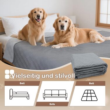 Водонепроникний килимок для собак Gyuro, двосторонній, міцний, для дивану та ліжка, прання допустиме, 208*208 см (Темно-сірий + Світло-сірий)