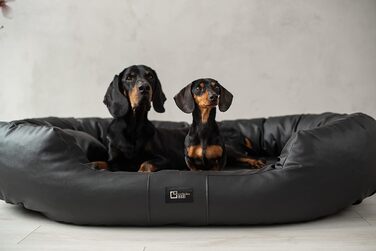 Ортопедичне ліжко для собак Nancy Premium, великий розмір, чорний колір. Зручне, з еко-шкіри, антиковзаюче, зносостійке, для собак середніх та великих порід.