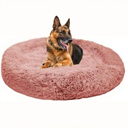 М'яке ліжко для собак Yuly, велике, середнього розміру, зручне, кругле, для котів та собак, рожеве (діаметр 100 см)
