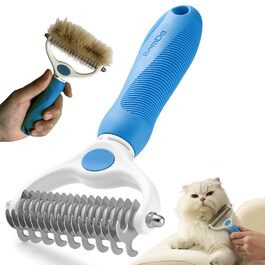 Двостороння щітка для собак та котів з довгою шерстю, видаляє підшерсток та ковтуни. Професійна щітка для грумінгу домашніх тварин (Блакитна)
