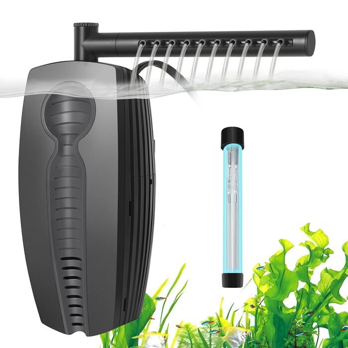 Внутрішній фільтр для акваріума FEDOUR 600L, 8W, регульований ультратихий фільтр-помпа з двома виходами води та UV-фільтрацією для рибок та черепах (20-600 л)