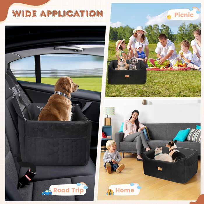 Автомобільний лежак для собак середніх та великих порід 78x55x53 см, знімний, миючий, з поводом, водонепроникний чохол, для великих собак