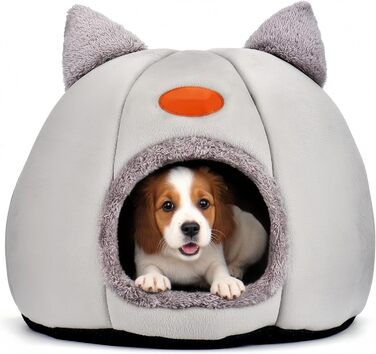 Кігтеточка-будиночок для котів, тепла та м'яка печера-ліжко для кошенят та дорослих котів (сірий, L)