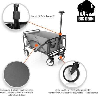 Складаний вагончик BigDean Kompakter – вантажопідйомність до 80 кг, сірий та чорний