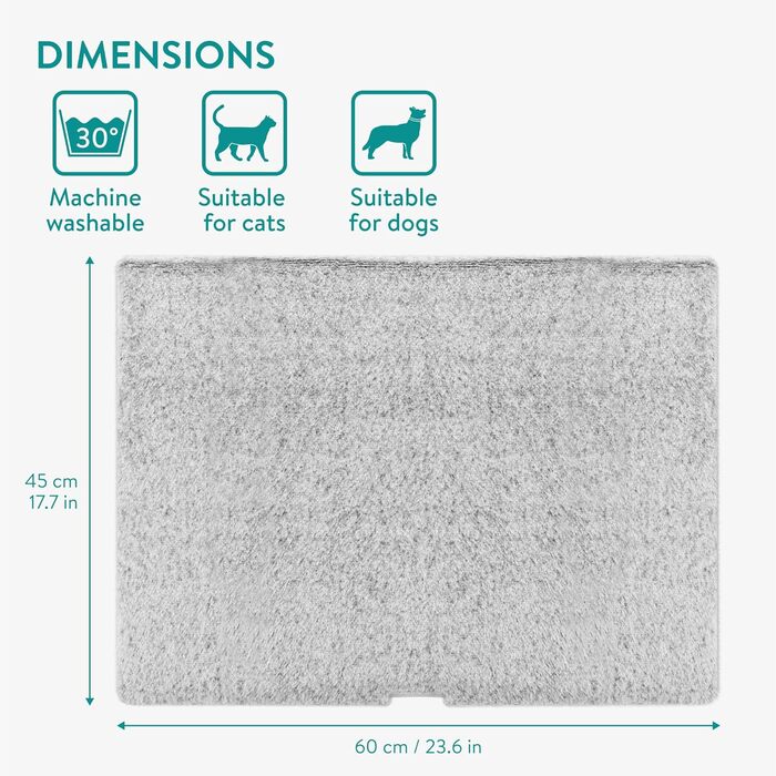 Navaris Тепла ковдра для котів та собак - 60x45x4 см. М'яка, знімний чохол, білий/сірий
