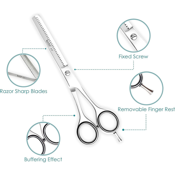 Професійна ножиця для догляду за волоссям, ножиці для стрижки, леза гострого бритви, загальна довжина 16,5 см, з шкіряним чохлом