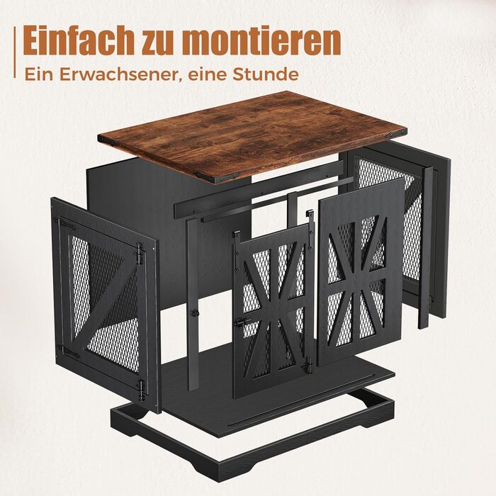 Клітка для собак, 73 см, дерев'яна будка для собак, чорна, міцна конструкція, захист від укусів, розмір 73x51x60 см