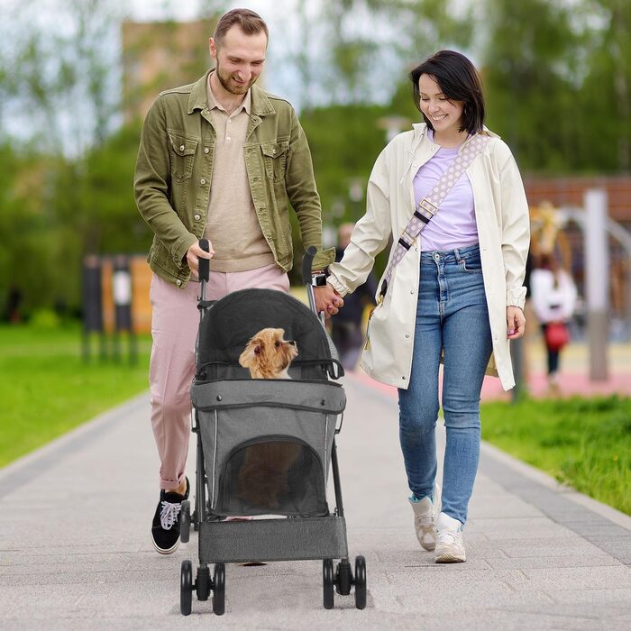 Візок для собак Hundebuggy: легкий, складаний, для собак вагою до 9 кг, з кошиком та тримачем для напоїв, темно-зелений (сірий)
