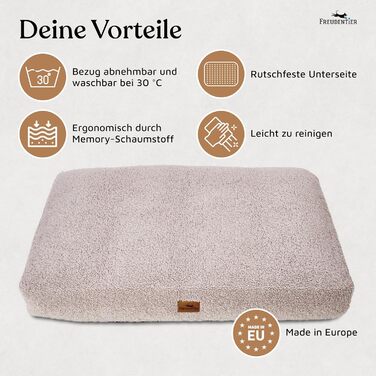Ортопедична подушка для собак Freudentier - для маленьких, середніх та великих собак, 100x70 см, Greige, з сертифікацією Oeko-Tex, миється, антиковзаюча, лежанка/кошик для собак