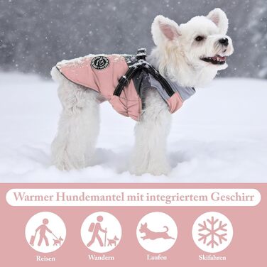 Зимова куртка для собак на вітер та воду, 2 в 1, тепла жилетка для цуценят, світловідбиваюча куртка (XS, рожевий + сірий)