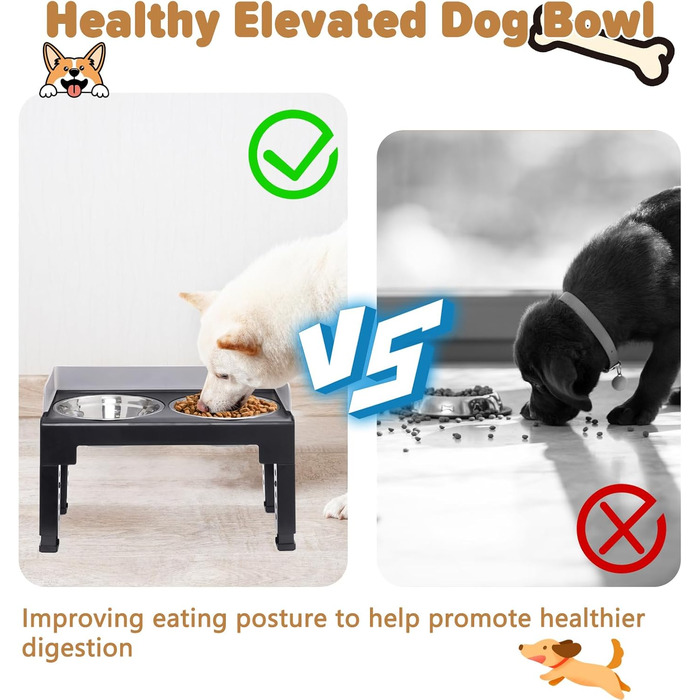 Підвищені годівниці для собак з перегородкою, 2 великі миски, регульована висота, для малих, середніх та великих собак