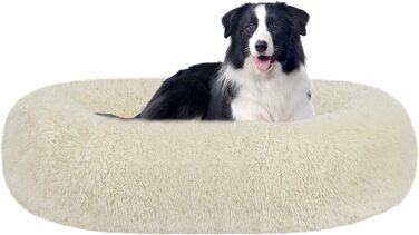 Ортопедичне ліжко для собак, кругле, м'яке, для котів та собак, 70 см Ø, (90 x 90 x 20 см), бежеве