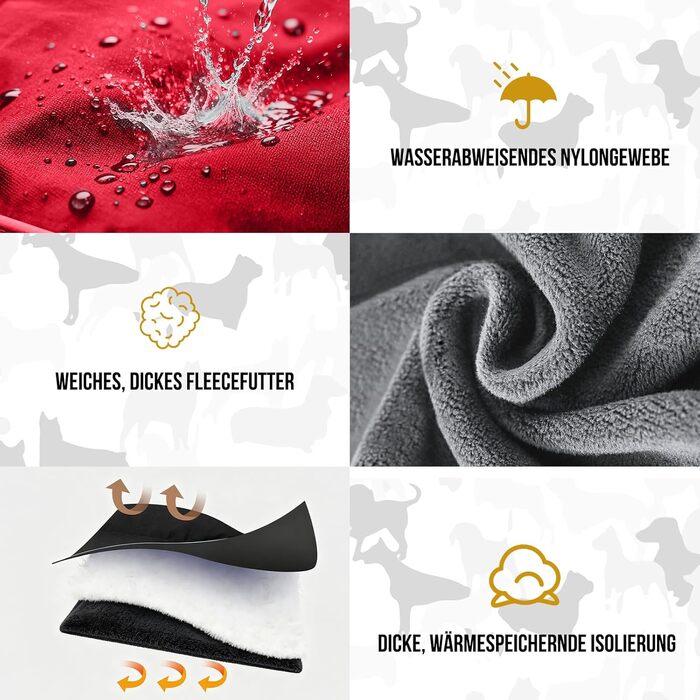 OneTigris STORMWALL Водонепроникний дощовик для собак з регульованою довжиною спини, флісовою підкладкою, світловідбиваючими елементами та коміром з хутра для прогулянок на природі, середніх та великих собак, L (XL:39-64кг, червоний)