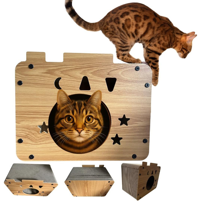 Дім-кіготник для котів Stars Klein - екологічні меблі з картону, легкі, стабільні, компактні. Ідеально для маленьких квартир та котів будь-якого віку