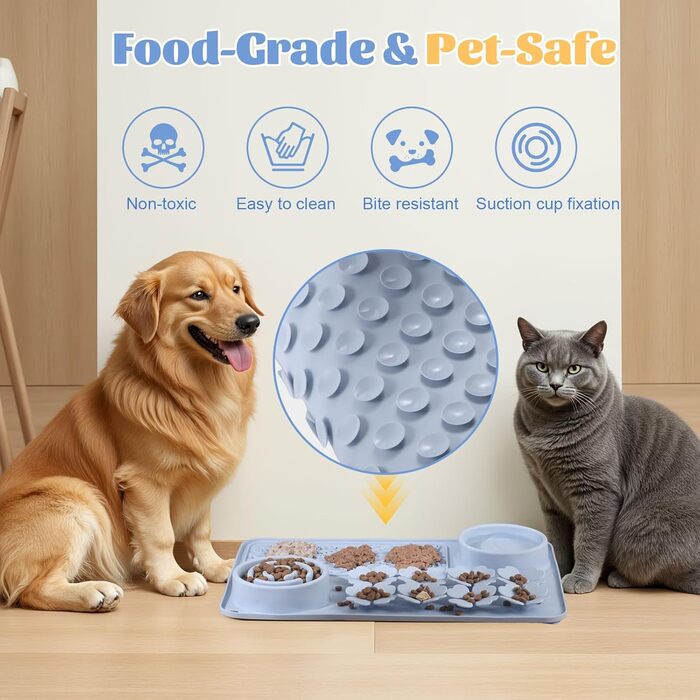 Силіконовий килимок для годування собак та котів - Slow Feeder, антиковзкий, інтерактивний, пазл-годувальник, для швидких їдців (Блакитний)
