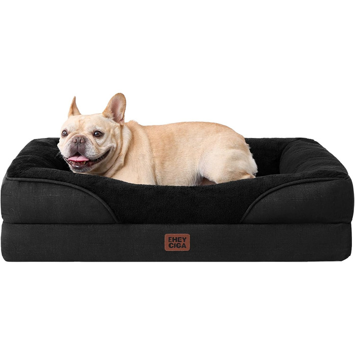 Ортопедичне ліжко для собак середнього розміру EHEYCIGA, 91x68x17.5 см, Memory Foam, водонепроникне, з 4 бортиками, антиковзаюче, чорне
